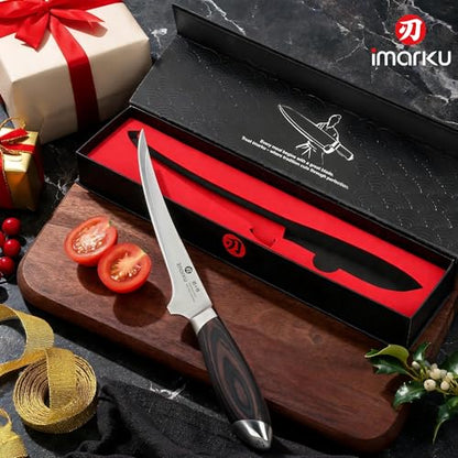 imarku 8 Inch Fillet Knife, Razor Sharp Boning Knife with Japanese High Carbon Stainless Steel, Professional Filet Knives for Precision Meat Cutting Deboning Fish Fillting, Ergonomic Pakkawood Handle - color: Chestnut