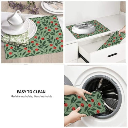 Red Ladybugs Green Leaves Dish Drying Mats for Kitchen Counter, Super Absorbent Microfiber Drainer Pad, Washable Reversible Appliance Protector, Everyday Kitchen Must-Have, 16x18 Inch - color: Red Ladybugs Green Leaves