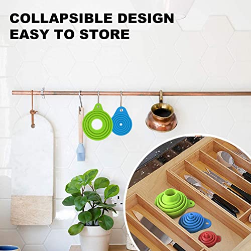 Kitchen Funnel Set of 3, Large Medium and Small, Kitchen Gadgets Accessories Food Grade Silicone Collapsible Funnels for Kitchen Use Filling Bottles Liquid Powder Transfer