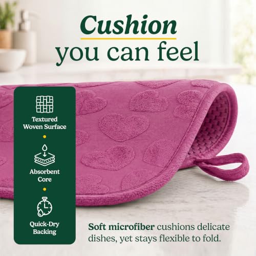 Cuisinart Dish Drying Mat for Kitchen Counter - 2-Pack XL 18x24 Ultra Absorbent Microfiber Dish Mat - Fast Drying, Machine Washable, Foldable Countertop Pad - Safe for Granite & Quartz - color: Hearts Pink