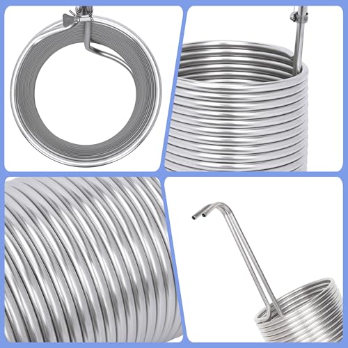1/2" X 50Ft 304 Wort Chiller, Food Grade Stainless Steel Immersion Chiller Coil with 2X 6.5Ft Transparent Pipes, Home Water Chiller for Ice Bath Beer Brewing Water Cooler Equipment