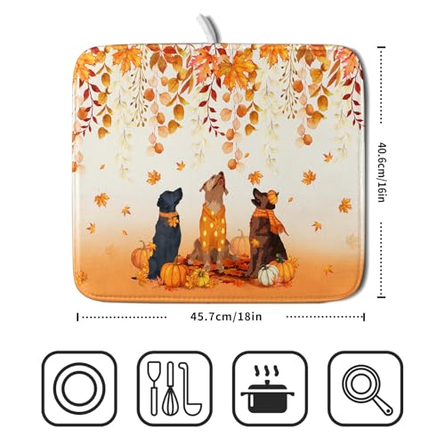 Giwawa Fall Dogs Dish Drying Mat Autumn Leaves Reusable Dishes Pad 16"x18" Holiday Microfiber Quick Dry Dish Drainer Rack Mat for Kitchen Counter - color: Fall Dogs, size: 16x18 inch