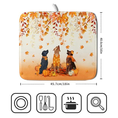 Giwawa Fall Dogs Dish Drying Mat Autumn Leaves Reusable Dishes Pad 16"x18" Holiday Microfiber Quick Dry Dish Drainer Rack Mat for Kitchen Counter - color: Fall Dogs, size: 16x18 inch