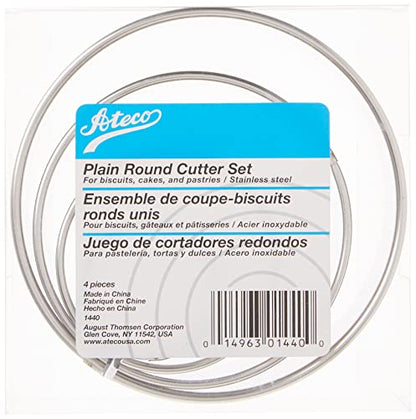 Ateco 4 Piece Stainless Steel Plain Edge Round Cutters Set in Graduated Sizes - size: Plain Edge, style: Round (4 pcs)