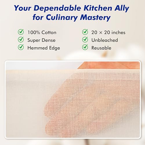 8 PCS Reusable Cheesecloth, Grade 100, 20x20 Inch Hemmed Cheese Cloth for Straining Craft, 100% Cotton Unbleached Cloth Strainer for Cooking, Baking, Juicing, Cheese Making - size: 8 Pieces-20x20inch