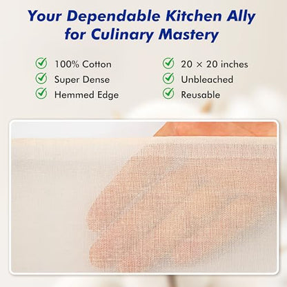 4 PCS Reusable Cheesecloth, Grade 100, 20x20 Inch Hemmed Cheese Cloth for Straining Craft, 100% Cotton Unbleached Cloth Strainer for Cooking, Baking, Juicing, Cheese Making - size: 4 Pieces-20x20inch
