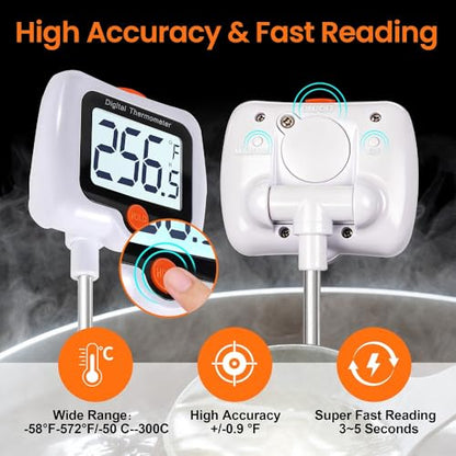 Candy Thermometer for Candy Making with Pot Clip,Best Instant Read Thermometer Digital for Cooking, Baking, Candy and Cheese Making – 10 Inch Probe, Large Rotating LCD Display, Essential Baking Tool - color: Candy Deep Fry Thermometer
