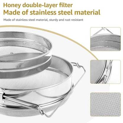Stainless Steel Honey Strainer for 5 Gallon Bucket, Double Layer Mesh Honey Filter Strainer with Adjustable Support Legs, Universal Beekeeping Harvest Tool Fit Most Honey Pails