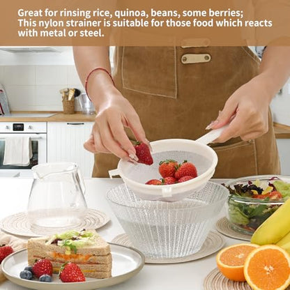 Luckyiren Kefir Strainer Set, 3-Size Plastic Non-Metal Sieve with Fine Mesh | Colander Sifter for Kefir Grains, Milk Kefir, Water Kefir & Kombucha & Quinoa - Durable, Food Grade & Easy Clean - color: White