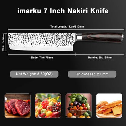 imarku Nakiri Knife,7 Inch High Carbon Stainless Steel Japanese Chef Knife,Razor Sharp Chopping Vegetable and Meat Cleaver Kitchen Knife with Ergonomic Handle,Birthday Gift - color: Dark Brown/Coffee