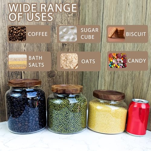 1PC Glass Storage Jars with Airtight Lids, 54 fl oz (1600ml) coffee container with Wooden Lid, Glass Pantry Canister for Beans, Rice, Sugar and etc - color: N-clear -（1PC，54FL OZ/1600ML）