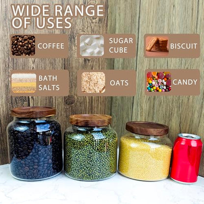 1PC Glass Storage Jars with Airtight Lids, 54 fl oz (1600ml) coffee container with Wooden Lid, Glass Pantry Canister for Beans, Rice, Sugar and etc - color: N-clear -（1PC，54FL OZ/1600ML）