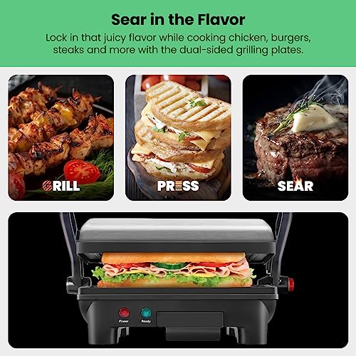 Chefman Electric Panini Press Grill, Compact 2-Slice Sandwich Maker, Non-Stick Coated Plates, Opens 180 Degrees, Dishwasher Safe, Removable Drip Tray, Stainless Steel/Black - size: 2 Slice