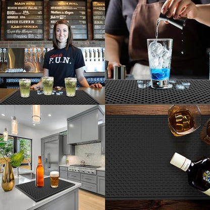 AXIESO Silicone Drip Mat - 1/2 Inch Thick, Heat-Resistant and Food Safe - Counter Top, Coffee Bar or Restaurant - Drying Mat for Glasses - 18x12 Inches