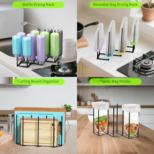 Collapsible Bottle Drying Rack, Foldable Baby Bottle Drying Rack, Portable Drainer Stand Holder for Water Bottles, Cup, Reusable Silicone Bag, Cutting Board (Black) - color: Black
