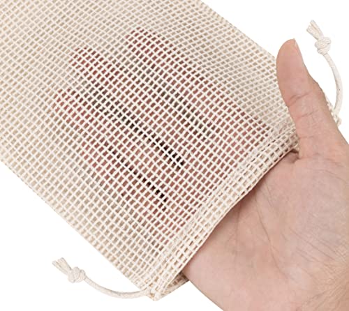PALTERWEAR 100 Percent Natural Cotton Double Drawstring Mesh Bag For Herbs, Nuts, Spices (5 x 7 Inch - Set of 5) - size: 5 x 7 Inch - Set of 5