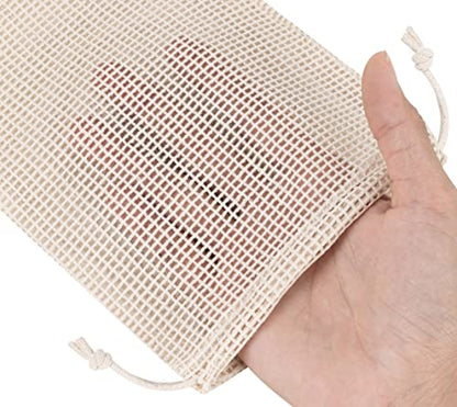 PALTERWEAR 100 Percent Natural Cotton Double Drawstring Mesh Bag For Herbs, Nuts, Spices (5 x 7 Inch - Set of 5) - size: 5 x 7 Inch - Set of 5