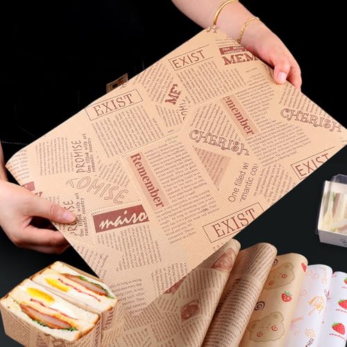 100 Sheets Wax Paper 15 x 11 Inch Greaseproof Sandwich Burger Chips Cuttable Baking Parchment Wraping Paper (Brown #1) - color: Brown #1