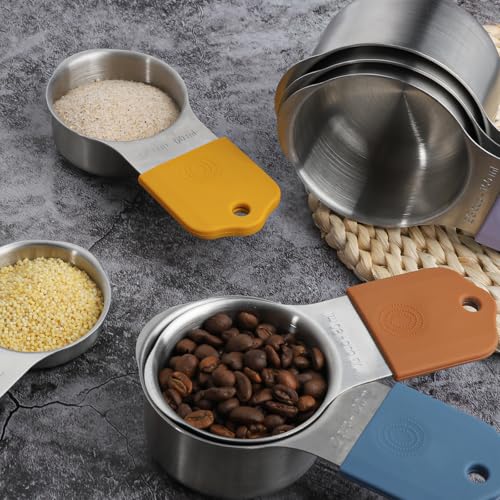 Magnetic Measuring Cups and Spoons Set of 16,Stainless Steel Magnetic Measuring Cups Set 7 and Magnetic Measuring Spoons Set of 8 with Leveler for Dry Liquid Ingredients (7, Colorful) - color: Colorful