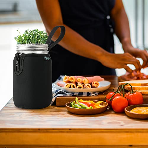 Beautyflier Mason Jars 32oz Wide Mouth Sleeve Regular Mouth Mason Jars Insulators Drinking Glass Coolers Sprouting Jars Blackout Sleeve (Black) - color: Black