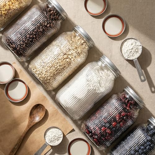WELLIFE 64 OZ Mason Jars, 3 Pack Wide Mouth Mason Jars for Pickling, Canning, Fermenting and Food Storage, Microwave & Dishwasher Safe - color: Clear Stripe Mason Jars 64oz-3Pcs