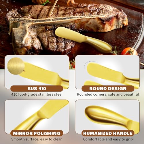 Butter Knife Butter Spreader Knife Gold Butter Knives 4 PCS Cheese Spreader Knives Set Stainless Steel Charcuterie Knives Butter Knife Spreader for Cold Butter Cheese Jam Spreading, MLU047-3BK - color: Gold