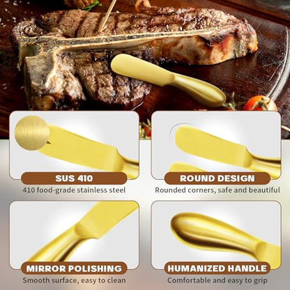 Butter Knife Butter Spreader Knife Gold Butter Knives 4 PCS Cheese Spreader Knives Set Stainless Steel Charcuterie Knives Butter Knife Spreader for Cold Butter Cheese Jam Spreading, MLU047-3BK - color: Gold