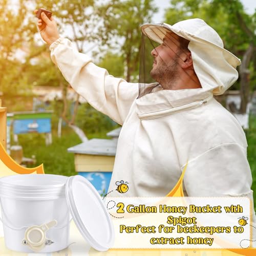 Threehoney 3 Pcs 2 Gallon Honey Bucket with Gate Honey Extractor Equipment Food Grade Bucket Food Safe Buckets with Lid for Beekeeping Supplies Extracting Storage(White,Round Style) - color: White