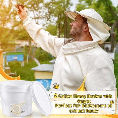 Threehoney 3 Pcs 2 Gallon Honey Bucket with Gate Honey Extractor Equipment Food Grade Bucket Food Safe Buckets with Lid for Beekeeping Supplies Extracting Storage(White,Round Style) - color: White