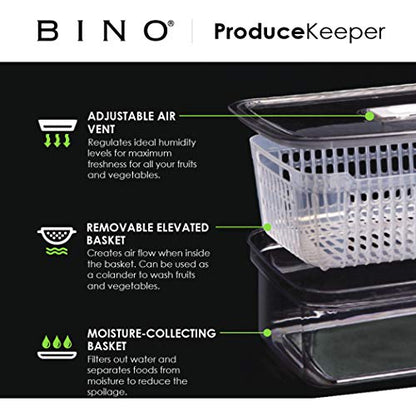 BINO | Produce Saver - 6.8 Cup/1.6L | Fridge Storage Containers for Fruits and Vegetables | Adjustable Air Vent, Removable Basket | BPA-Free Fridge Organizers - size: 6.8 Cup