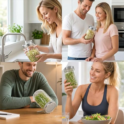 2PCS Sprouting Lids for Wide Mouth Mason Jars,Sprouting Jar Kit | Stainless Steel Strainer Tops with Built-In Stand for Seed Germination