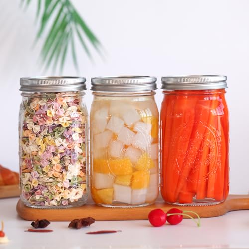 eleganttime Wide Mouth Mason Jars 32 oz with Lids and Bands Set of 12 Jars,Quart Large Glass Mason Jars with Airtight Lids,Great for Canning,Fermentation and Preservation