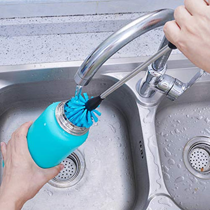 MOSOLAN Stainless Steel Water Bottle Brush, Long Handle Scrubbing Brush, Built for Cleaning Sports Bottles, Baby Bottles, Cups, Coffee Mugs, Glasswares, Wine Decanters, Flask, 2 Pack, 13 in - 15 in - size: 13-15 Inch (Pack of 2)