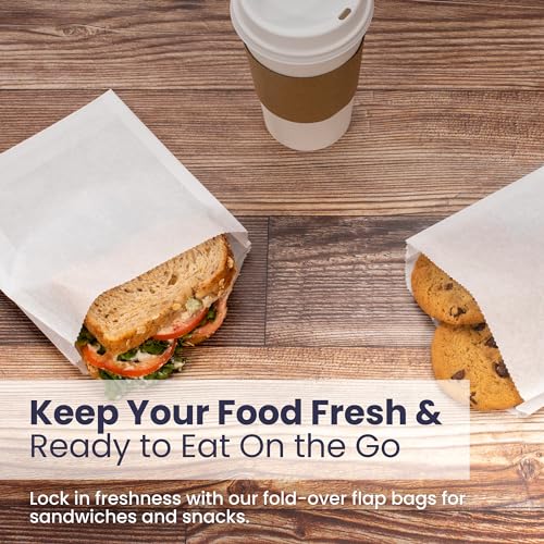 Fit Meal Prep 200 Pack Paper Sandwich Bags 7 x 6”, Greaseproof Snack Bags, Food Grade Pastry Bag, Recyclable Small Paper Bags, Cookie Sleeves, Food Packaging for Bakery, Donuts