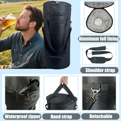 Keg Cooler Bag, 5 Gallon Insulated Home Brewing Fermentation Cooler, Waterproof Beer Keg, Corny Brew (27" Hx13 D, 2 Handles Shoulder Strap)