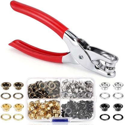 Honoson 1/4 Inch Grommet Tool Kit Eyelet Plier Set Hole Punch Grommet Hand Press Pliers with 200 Pieces of Eyelets for Clothes Shoes Bags(Gold, Silver, Black, Copper) - color: Gold, Silver, Black, Copper, size: 3/16 Inch