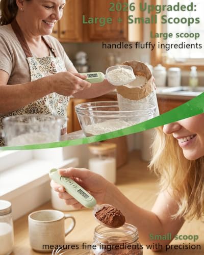 2026 Upgraded 2-In-1 Digital Measuring Spoon 【High-Precision 0.01oz/0.1g · Tested 10000+】 Baking Scale 【7-Unit】 Digital Kitchen Scale for Baking, Gram Scale for Weight Loss, Large & Small Scoop,Beige - color: Beige-New