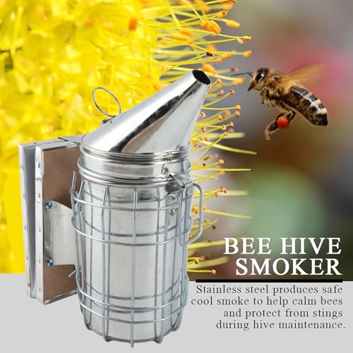 Beekeeping Smoker with Heat – Stainless Steel Bee Smoker for Calm Bees, Iron Beekeeping Equipment with Protection Board