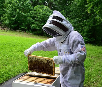 3 Layer Bee Suit with Fencing Veil One Pair Gloves Sting Proof Ventilated Beekeeping Suit - color: White, size: Small