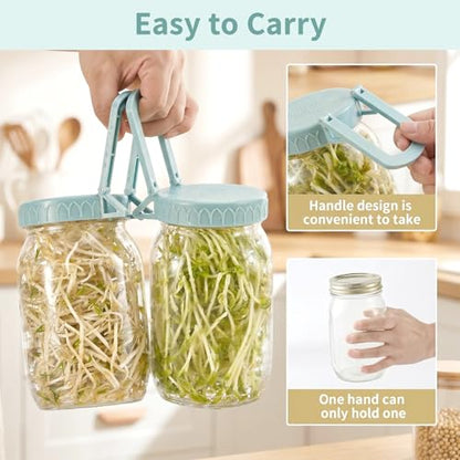 Happyiren Sprouting Kit for Wide Mouth Mason Jars, 2-Pack BPA-Free | One-Piece Sprouting Lids with Built-In Stand, Seed Germination Jar Sprouter Lid, Fits Wide Mouth Jars (3.38"/86mm) - color: Sage Green