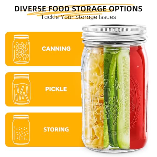 Miuyhji Wide Mouth Mason Jars 32 oz with Lids [4 Pack], Canning Jars with Metal Airtight Lids and Bands, 32 oz Glass Jars for Fermenting, Pickling, Freezing, Preserving, Meal Prep, Jar Décor - size: 32 oz-4Pcs