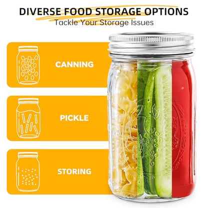 Miuyhji Wide Mouth Mason Jars 32 oz with Lids [4 Pack], Canning Jars with Metal Airtight Lids and Bands, 32 oz Glass Jars for Fermenting, Pickling, Freezing, Preserving, Meal Prep, Jar Décor - size: 32 oz-4Pcs