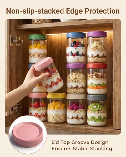 18oz 8Pack Glass Overnight Oats Jars Containers with Airtight Leakproof Lids, Reusable Mason Jars for Meal Prep, Yogurt Parfaits, Smoothies, Salads & Healthy Breakfasts(18oz-8Pack) - color: 18oz-8Pack