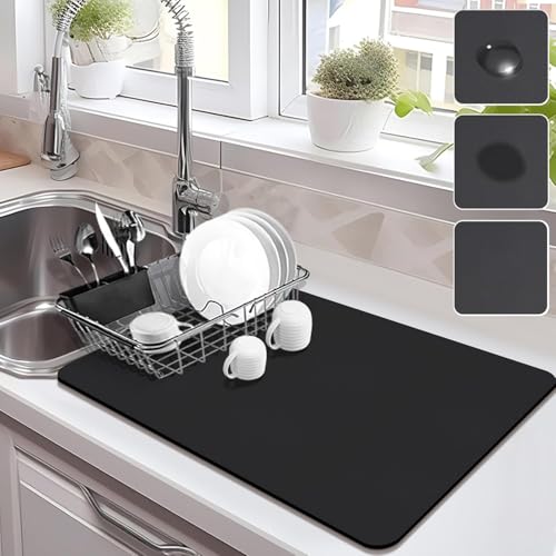 Drying Mat for Kitchen Countertops, Coffee Mat Hide Stain Rubber Backed Absorbent Dish Drying Mat - color: Black, size: 12" x 16"