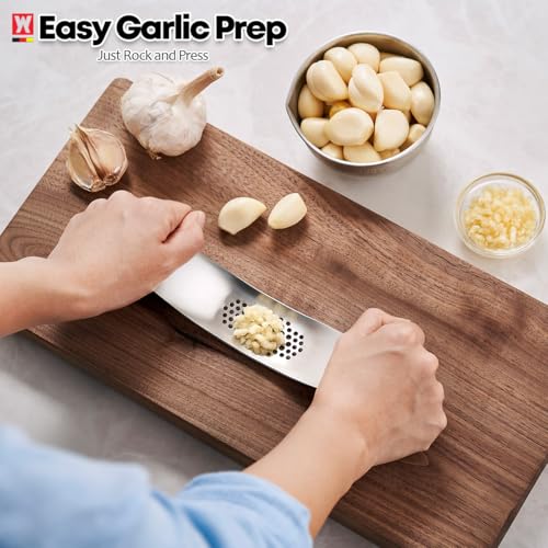 Wagensteiger Stainless Steel Curved Garlic Presser or Cheese Grater, Curved Pressing & Grating Motion, Minimalist Design, Stylish Kitchen Essentials 205mm x 48mm / 8.07 inches x 1.89 inches