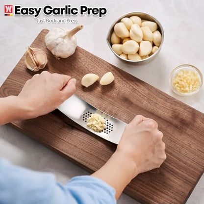 Wagensteiger Stainless Steel Curved Garlic Presser or Cheese Grater, Curved Pressing & Grating Motion, Minimalist Design, Stylish Kitchen Essentials 205mm x 48mm / 8.07 inches x 1.89 inches
