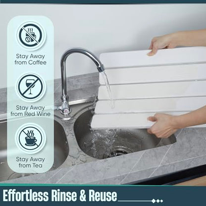 Stone Drying Mat for Kitchen Counter, 24"x16" Large Collapsible Dish Drying Mat with Non-Slip Pad and Sandpaper, Rolling Design, Quick Dry for Dishes, Bottles, Utensils
