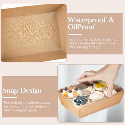 ZORRITA Paper Charcuterie Boxes with Clear Lids, 8 x 6 Inch, Brown, 40 Pack | Large Disposable, Take Out Bakery Boxes, For Cake, Cupcakes, Sandwiches, Cookies, Cocoa Bombs, Salads - color: Brown (40 Pack)