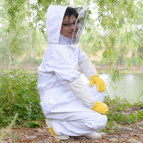 Bee Suit with Veil Hood and Sheepskin Gloves Sting Proof Beekeeping Suit for Men Women Full Body Ventilated Fabric(XX-Large) - size: XX-Large