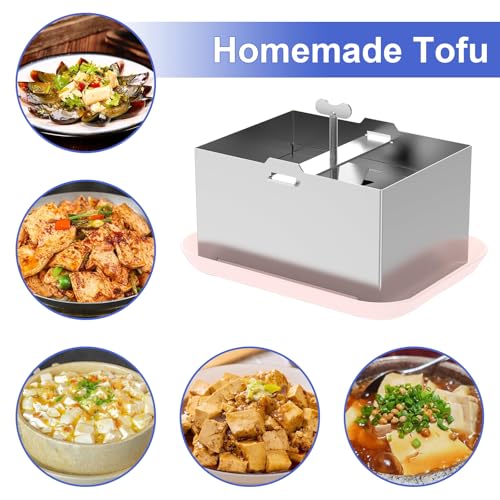 Tofu Press Stainless Steel, SUS304 Paneer Maker with Presser Towel and Drip Tray, Fast Water Removal Enhanced Texture & Flavor,Tofu Maker for 2 Pounds Firm Tofu, Cheese, Paneer